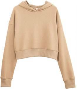 New Arrival Autumn/Winter Printed Terry Cotton Women's <b>Crop</b> <b>Top</b> Hoodie 100% Cotton Long Sleeve Casual Oversize Pullover - Product Image 3
