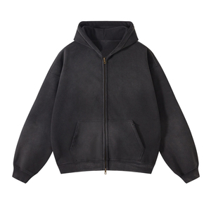Sudadera con capucha negra para hombre con cremallera y mangas con rayas de color, corte regular, informal, con estampado digital, para otoño, 100% algodón, felpa francesa - Product Image 2