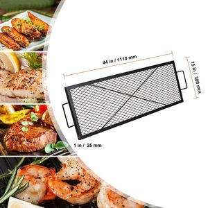 Grille de barbecue rectangulaire en acier robuste X Marks pour foyer de camping avec poignée de support en fil X pour le camping - Product Image 3