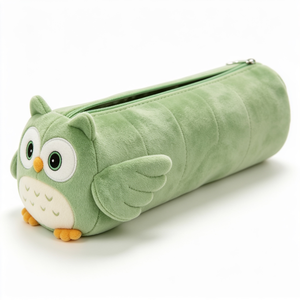 <b>Green</b> Plush Owl Pencil Case With Zipper Closure For Kids 8 To 13 Years Unisex - Product Image 1
