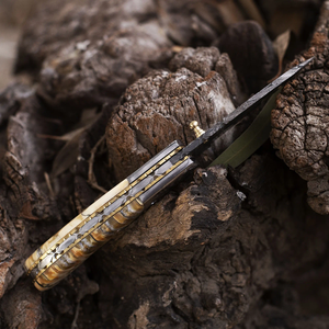 Couteau de poche pliant en acier Damas personnalisé, ultra-affûté, pour la chasse et les activités de plein air, avec étui en cuir, support OEM, garantie 3 ans - Vente Flash - Product Image 3
