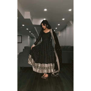 SSR Designer Women's Party Wear Gown <b>Set</b> with Bottom and Dupatta Black Size m - Product Image 4