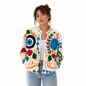 Handmade Suzani <b>Velvet</b> <b>Jacket</b> for <b>Women</b> | Premium Embroidered Bohemian Vintage Cotton Lined Winter Coat | Custom OEM & Wholesale - Product Image 1