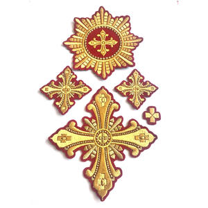 Badge croix d'église brodé sur mesure, patch croix en fil d'or, décoration religieuse pour vêtement, applique à coudre faite à la main, OEM - Product Image 4