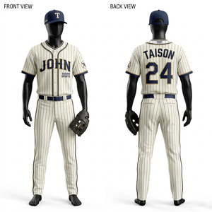 Mens baseball uniform premium 175 GSM polyester fabric breathable blue <b>red</b> <b>striped</b> panels custom tackle twill logo design - Product Image 6