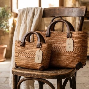 Natural Straw Handbag for Women Handmade Woven <b>Summer</b> Beach Tote <b>Bag</b> for Vacation and Shopping - Product Image 4