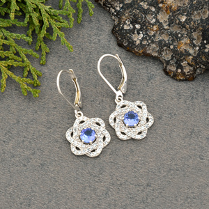 High Polish Finish <b>Leverback</b> <b>Earrings</b> Natural 5mm Round Cut Tanzanite & Zirconia Wedding Anniversary Dangler <b>Earrings</b> Quick Ship - Product Image 5