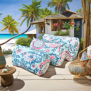 Juego de 3 Bolsas de Viaje de Algodón 100% con Cierre de Cremallera, Bordado Bohemio en Azul Polvo, Estilo Rajasthani, Impermeables, para Cosméticos - Product Image 2