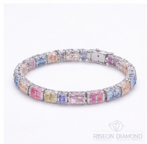 Multi color diamond tennis <b>bracelet</b> in 18K white gold princess cut lab grown diamonds vibrant spectrum contemporary luxury - Product Image 1