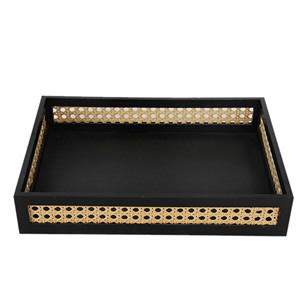 Bandeja de Servir de Madera de Ratán al por Mayor, Bandeja Decorativa de Madera Negra para Té y Café con Asas para Sala de Estar y Decoración del Hogar - Product Image 5
