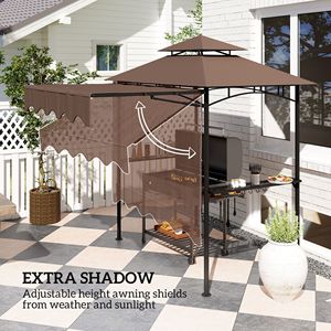 Gazebo de jardin marron 8 x 5 m avec auvent latéral, 2 étagères latérales et 6 crochets – Abri pour barbecue et pergola - Product Image 4