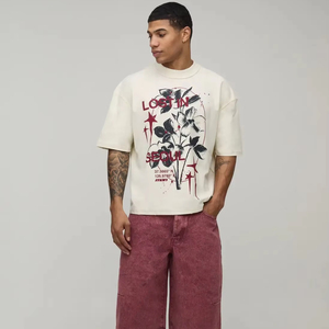 mens drop shoulder oversized <b>tshirt</b> boxy fit loose heavy cotton streetwear <b>tshirt</b> custom printing supplier - Product Image 1