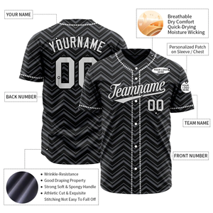 Uniformes de Béisbol Premium de Primera Calidad con Camisetas de Malla de Alta Calidad y Jersey con Cuello en V, Botones Frontales y Manga Corta en Negro - Product Image 3