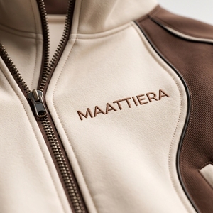 Ensemble de survêtement colorblock beige et marron pour femme, veste zippée et pantalon de survêtement large, en molleton personnalisé, style streetwear, fabricant en gros - Product Image 6