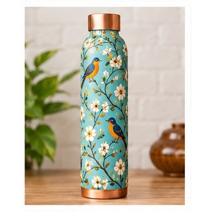 Botella de Agua de Cobre con Estampado Artístico de Mandala Floral, Portátil para Viajes y Uso Diario - Product Image 3