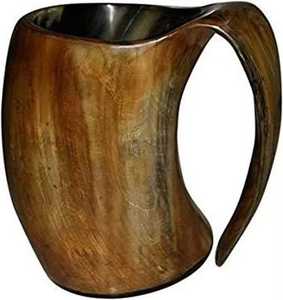แก้วน้ำเขาสัตว์ทำมือคุณภาพดีสไตล์วินเทจ แกะสลักลายไวกิ้ง แก้วโค้ง สำหรับใช้ในบ้าน ผลิตในอินเดีย - Product Image 1