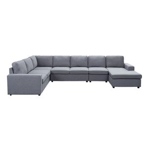 Divano Componibile Reversibile Tifton 147 in Lino Grigio Chiaro a 7 Posti con Chaise Longue per Soggiorno - Product Image 4