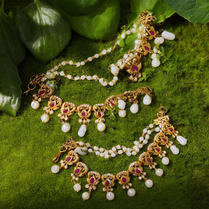 Fine Jewelry Ear Chain with White Beads - Product Image 3