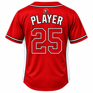 Camiseta de Béisbol Roja Deportiva Sinewy para Hombre, Manga Corta, Cierre de Botones, Transpirable, Poliéster, Impresión con Nombre del Equipo, Número 25, Adulto - Product Image 2