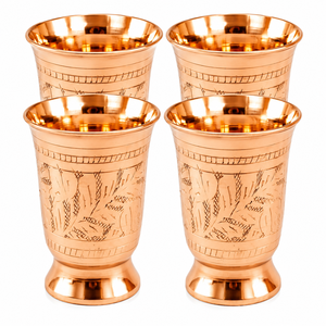 Ensemble de 2 gobelets en cuivre pur faits à la main avec élégante gravure florale, finition noire antique, verre à eau ayurvédique à vendre - Product Image 2