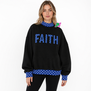 Sweat-shirt d'hiver noir pour femme Faith Solid, col montant oversize, manches longues, en coton tricoté, écologique, respirant, imprimé - Product Image 1