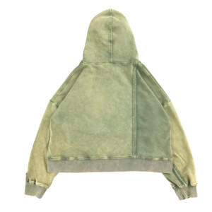 Sweats à capuche vert pour homme, multi-poches, fermeture éclair, style streetwear tactique, coupe ample, effet vintage, coton premium. - Product Image 2