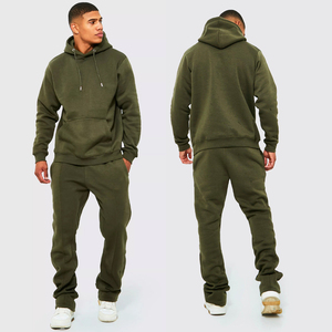 Mens Winter Solid Olive Green Heavyweight Fleece 100% Cotton <b>Hoodie</b> Jogger Pants Set Custom Logo Two Piece Tracksuit Casual - Product Image 1