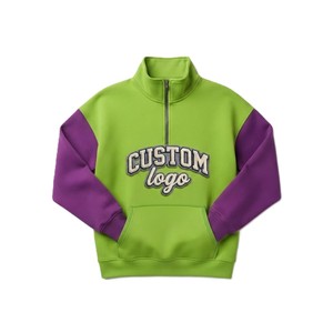 Trendy Oversized Color <b>Block</b> Quarter Zip Hoodies Women Fleece Kangaroo Pocket Pullover Custom Logo OEM Apparel Manufacturer USA - Product Image 3