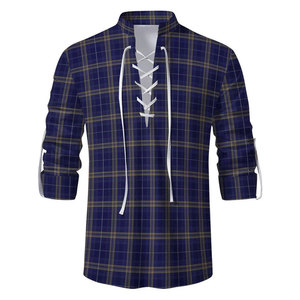 Chemise traditionnelle écossaise Jacobite Ghillie Kilt, motif tartan O'Brien, manches longues, à lacets, costume de pirate médiéval Renaissance - Product Image 2