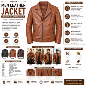 Premium Genuine <b>Leather</b> Biker <b>Jacket</b> – Vintage <b>Brown</b> Quilted Motorcycle <b>Jacket</b> for Men - Product Image 5