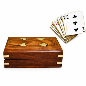 Handmade Indian Rosewood <b>Playing</b> <b>Card</b> Box with Brass Inlay | Luxury Wooden Single Deck Storage Case Poker Bridge Gift Organizer - Product Image 1