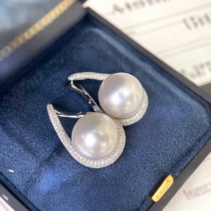 Zhuji <b>Pearl</b> Wholesale S925 <b>Silver</b> Ear Buckle Gift Box 12-13mm Natural <b>Pearls</b> Comparable Australian White Quality <b>Earrings</b> - Product Image 2