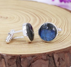 Boutons de manchette en labradorite, argent sterling 925, faits à la main, de luxe, pour smoking, boutons de manchette en pierres précieuses, pour hommes, garçons d'honneur, mariage, fête, Noël - Product Image 2