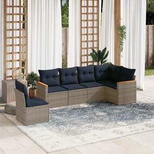 Ensemble de canapés de jardin en polyrotin gris avec coussins, 6 places, mobilier d'extérieur, design contemporain - Product Image 3