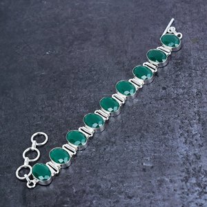 Bracelet chaîne en argent plaqué 925 avec émeraude, design classique à maillons, bijou unisexe, cadeau ethnique, pierre précieuse ovale verte pour femme, taille 7-8 - Product Image 6