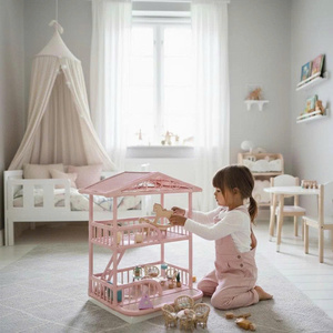 Étagère de présentation en bois rose charmante pour maison de poupée, organisateur de jouets pour enfants, étagère de rangement décorative miniature pour chambre d'enfant, OEM ODM - Product Image 6
