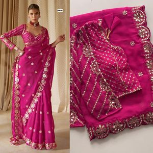 Premium Indian Saree Set Georgette With Sequence Embroidery Work Outfit Wedding Party wear Elegant Festive Wear Outfit For Women - Product Image 5