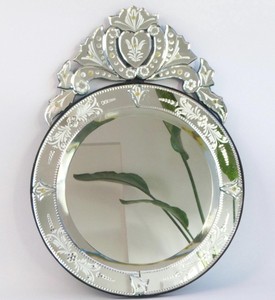 Miroir rond vintage orné de style vénitien en verre de Murano, miroir mural biseauté - Product Image 1