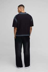 T-shirt homme noir à effet spray, bordure ombrée, coupe ample et décontractée, manches courtes, col rond, style streetwear - Product Image 3