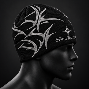 Sam Tactical Black <b>Beanie</b> With 3D Embroidered Geometric Pattern For <b>Men</b> Outdoor Street Style <b>Hat</b> 56-58CM Wholesale Rate OEM - Product Image 6