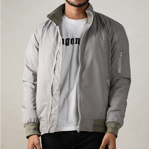 Chaqueta Bomber Gris para Hombre, con Capucha, Cierre de Cremallera, Cuello Redondo, Informal, Ligera, Resistente al Viento, de Nailon, para Primavera - Product Image 5