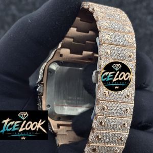 ICE LOOK นาฬิกาควอทซ์ทรงสี่เหลี่ยมผืนผ้าสีทองสำหรับผู้ชาย 40 มม. หน้าปัดอะนาล็อกประดับเพชร สายสแตนเลส ตัวล็อคแบบพับได้ - Product Image 2