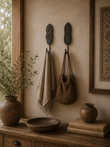 Porte-manteau mural vintage en bois sculpté à la main pour serviettes, manteaux, clés, foulards – Décoration intérieure - Product Image 6