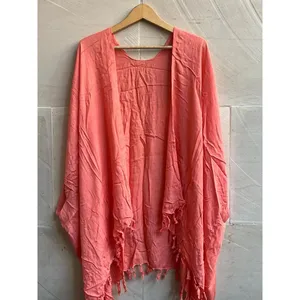 Chaqueta Kimono de Algodón de Color Liso para Mujer, Estilo Holgado y Largo, para Verano, Playa, Vacaciones y Resort - Product Image 3
