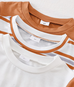 T-shirt unisexe décontracté à manches courtes pour bébé, en jersey imprimé 100 % coton, col rond rayé, haut d'été avec poche avant - Product Image 3