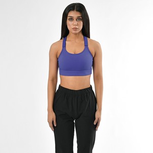 Purple Modal Sports Bra Scoop Neck Crisscross Straps Front Logo High Support Seamless <b>Crop</b> <b>Top</b> Activewear - Product Image 4