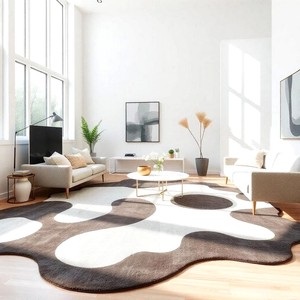 <b>Hand</b> Tufted Brown and White Organic Abstract Wool Rug Irregular Modern Area <b>Carpet</b> for Living Room Bedroom Home Decor Wholesale - Product Image 1