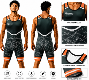 SINEWY SPORTS Singlet de lutte unisexe une pièce, coupe ajustée, imprimé par sublimation, respirant, extensible, séchage rapide, léger, durable - Product Image 1