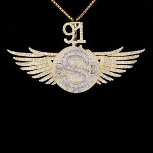 Colgante de Lujo con Forma de Diamante y Letra S Alada, Chapado en Oro de 18k, Plata de Ley, Moissanita Blanca, Estilo Hip Hop Bling - Product Image 2