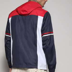 <b>Men</b> zipper Windproof Hooded Racer <b>Jacket</b> Color Blocking Navy Red <b>White</b> Polyester Sporty Autumn Zipper Closure nylon streetwear - Product Image 2